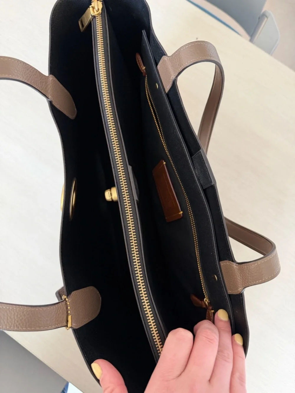 Coach Brown Pebbled Leather Tote with Gold Accent - Picture 5 of 7